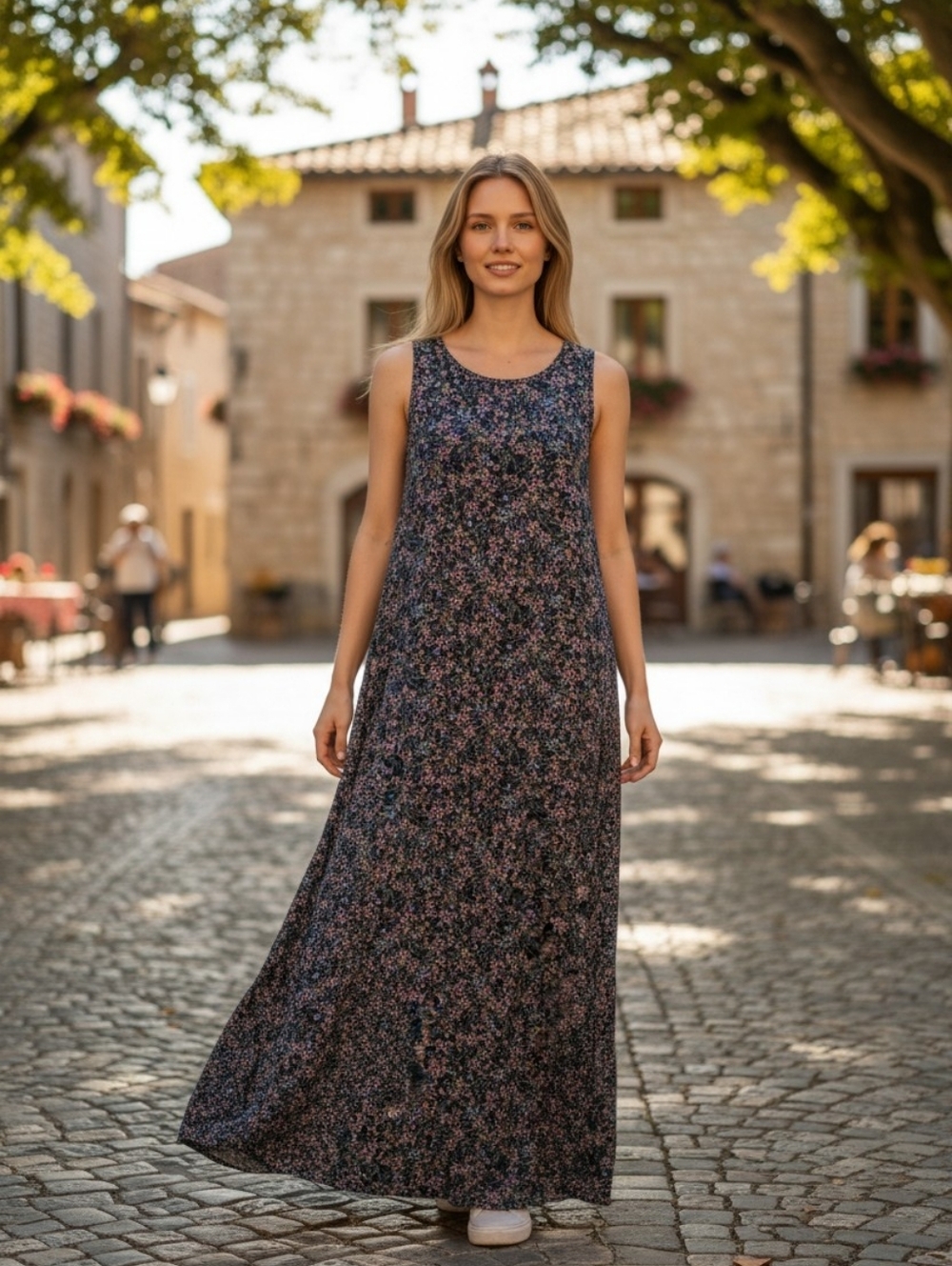 Vince Camuto Navy Floral Sleeveless Maxi Dress